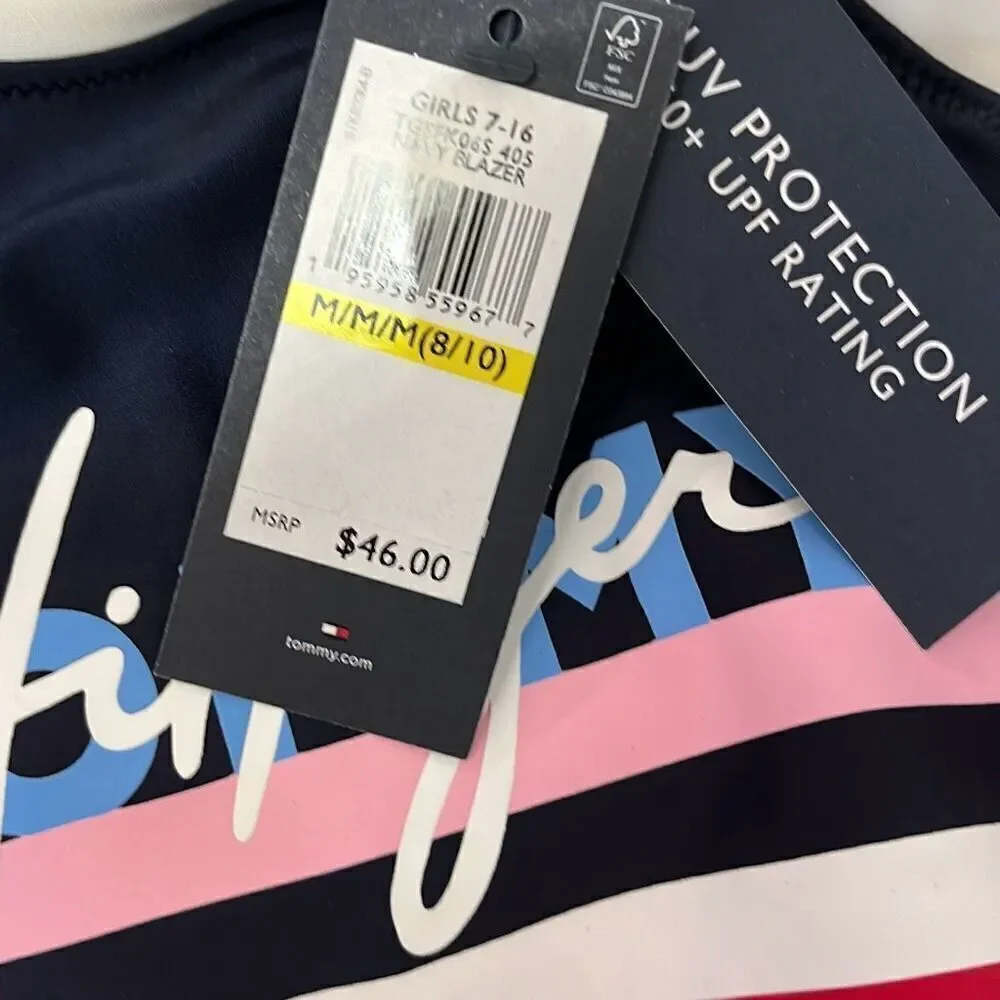 NWT Tommy Hilfiger Girls Two Piece Swim Suit Long Sleeve Set Size M 8/10